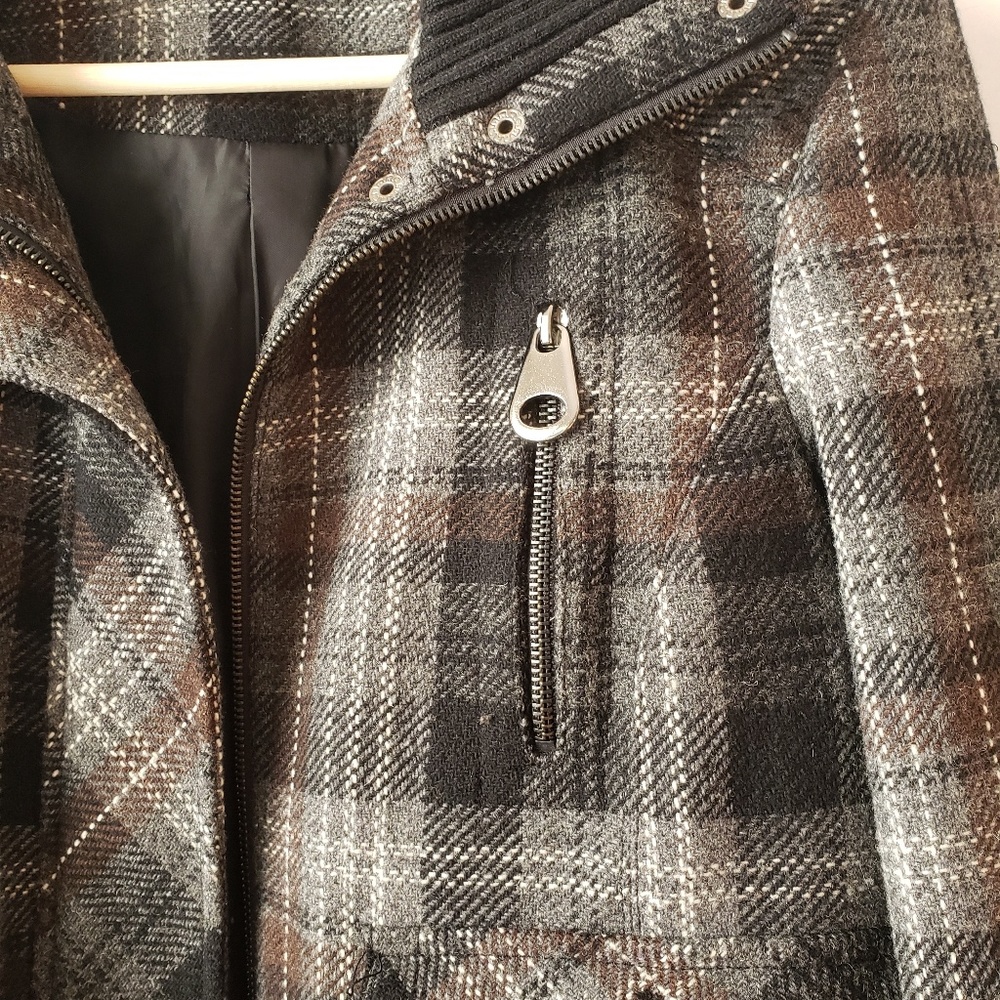 Zara Basic Plaid Jacket Coat Black Gray Large - image 3